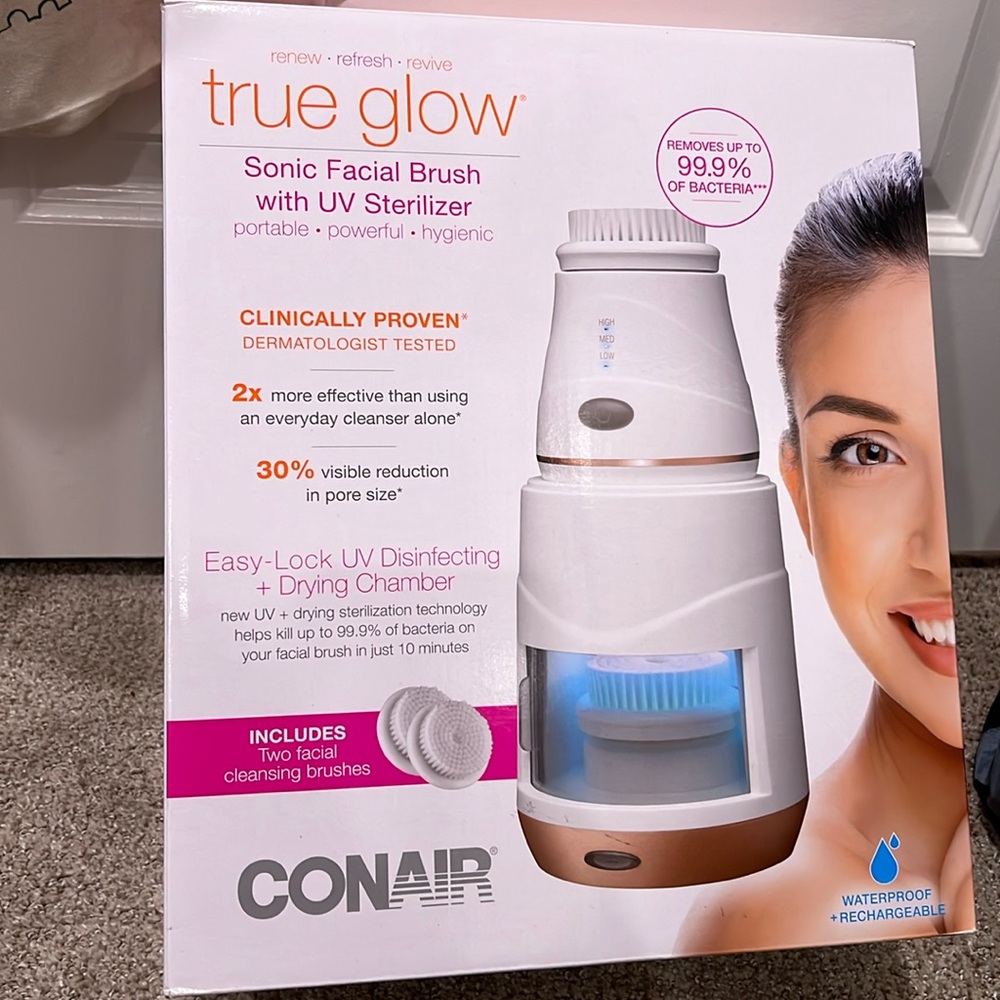 Conair true glow Sonic Facial Brush with UV Sterilizer waterproof rechargeable